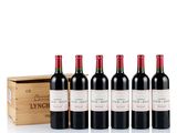 six bottles of red wine in a wooden box