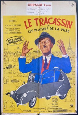 french movie poster for the film le traccisin, featuring a man in a blue suit and hat