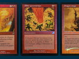 three cards with different images of a dragon and a man on a horse