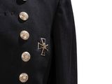 an image of a black military jacket with gold buttons