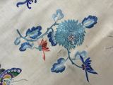 an image of a close up of a table cloth with flowers and butterflies on it