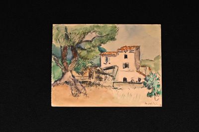une photo d'un tableau représentant une maison dans l'obscurité