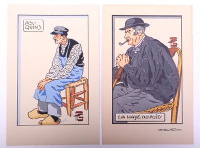 deux photos d'un homme assis sur une chaise avec une pipe à la bouche