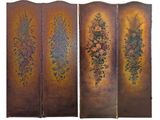 three panels with floral designs painted on them on a white background