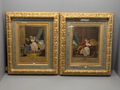 two framed pictures of a couple of women sitting on a couch