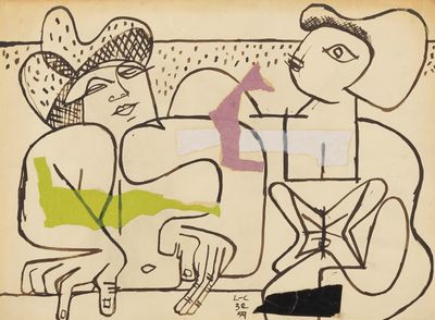 an image of a drawing of a man and woman sitting on a couch
