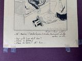 a drawing of a woman sitting on a bed next to a cat
