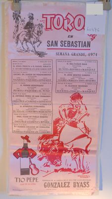 a poster on the wall of a restaurant with a picture of a man riding a horse