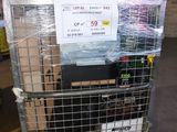 a metal cart with a bunch of boxes on top of it