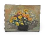 une peinture représentant un vase de fleurs sur une table