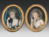 paire de portraits miniatures d'une dame et d'une dame en robe bleue
