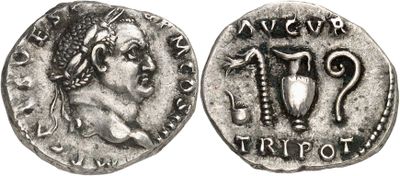 a silver coin with an image of a woman holding a cup