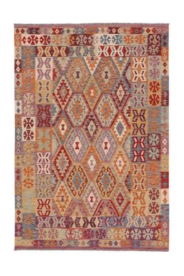 Kilim Afghan en laine Couleur gris, beige et rouge 294 X 202