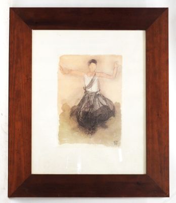 painting of a woman in a black dress holding a black bag