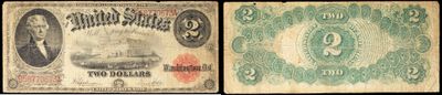 Deux billets de banque américains, l'un ancien et l'autre récent, sont représentés sur un fond noir