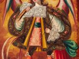 an image of a painting of an angel holding a rifle
