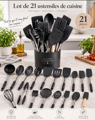 ustensiles de cuisine noirs rangés dans un récipient noir