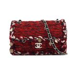 chanel red tweed chain shoulder bag