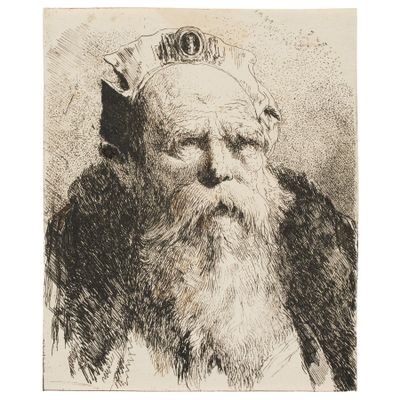 un vieil homme barbu, coiffé d'une couronne