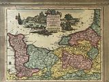 an old map of england with a picture of a castle in the background