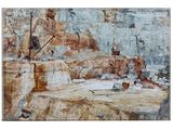 une photo d'un tableau représentant un chantier de construction dans les montagnes