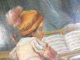 un tableau représentant une petite fille assise au piano