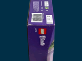 a purple box of toothpaste on a blue background