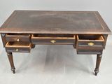 an old wooden desk with two drawers and a drawer underneath it