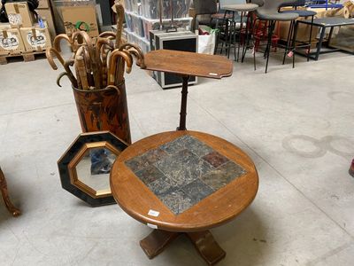 a table with umbrellas on it in a store
