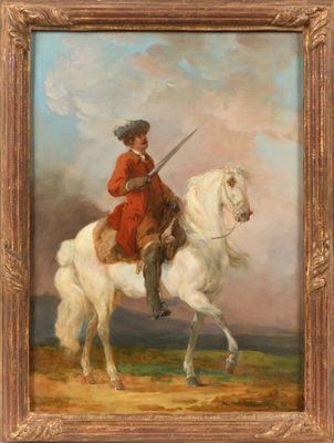 une image représentant un tableau où l'on voit un homme sur un cheval blanc