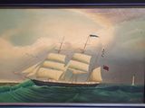 a painting of a sailing ship in the ocean