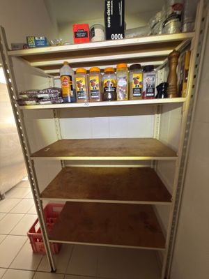 a shelf that has various items on it