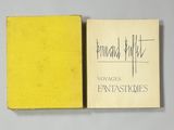 two yellow books sitting next to each other on a white surface