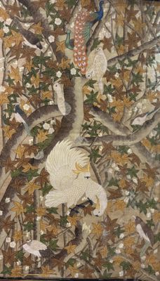 une photo d'un tableau représentant des oiseaux dans un arbre