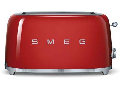 red toaster with the word smeg written on it