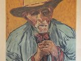 tableau représentant un vieil homme portant un chapeau et tenant une cravate