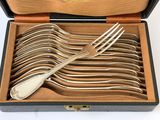 silverware in a wooden box with a handle and fork