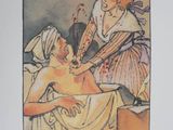 painting of a woman getting her hair done by a man