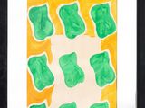 painting of green and yellow shapes in a black frame