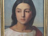portrait d'une jeune femme au châle rouge, d'après un tableau
