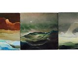 trois tableaux représentant des vagues et un ciel avec la lune en arrière-plan