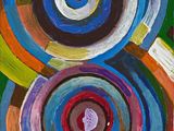 painting of a painting of two circles on a green background