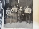 an open book with a picture of a group of men standing in front of a building