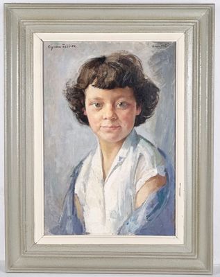 painting of a young girl in a white shirt and blue jacket