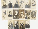 several old black and white photos of men and women in formal attire