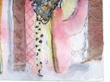 a watercolor painting of a woman holding a bouquet of flowers