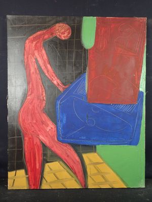 un tableau représentant une femme debout devant un miroir