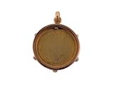 a close up of a gold locke with a white background
