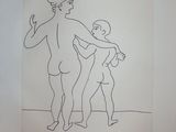 un dessin représentant un homme et une femme se tenant la main
