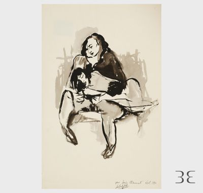 une image représentant le dessin d'une femme assise sur un banc